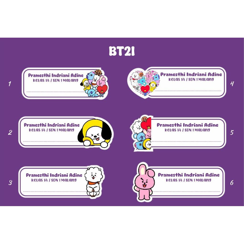 

Sticker Nama Motif BT21 // 1paket 40pcs // anti air