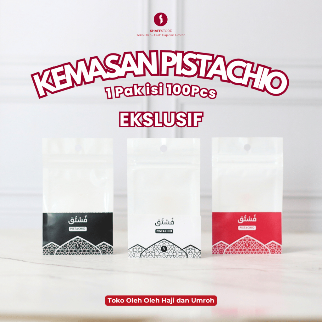 

Kemasan Pistachio Ekslusif Oleh oleh Haji & Umroh Kemasan Tanpa Isi Hanya Plastik 1 Pak isi 100 pcs