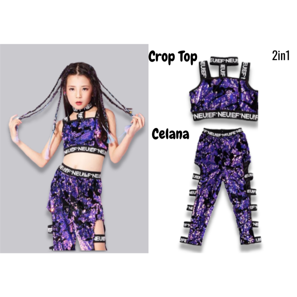 REALDAILY Baju Dance Anak Kpop Dance Hip Hop Lisa Korean Style 2in1 Usia 4 - 14 tahun