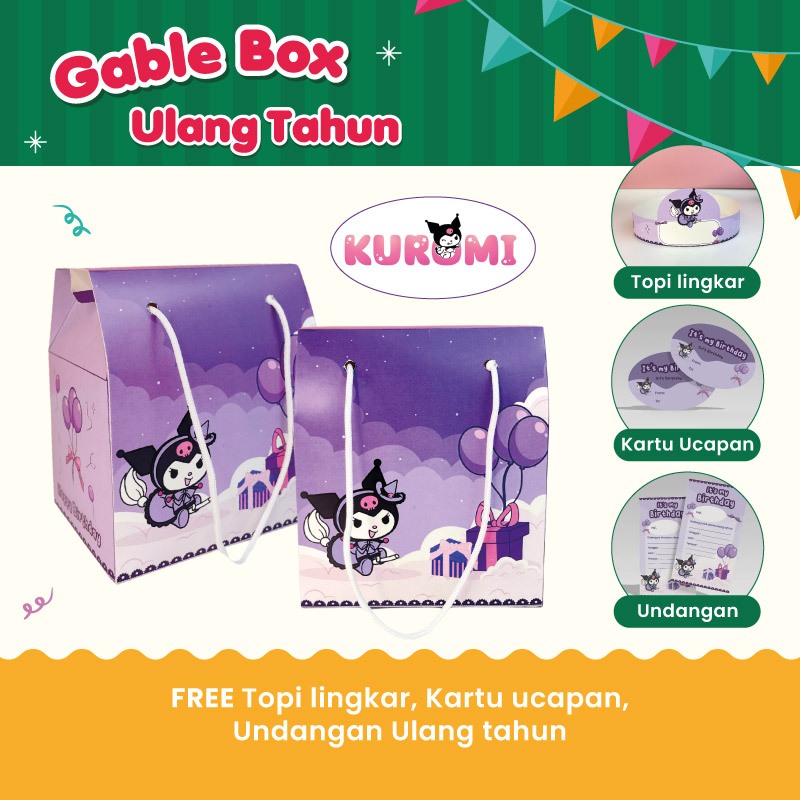 

Gable Box Ulang Tahun Anak Kuromi - Bungkus Jajan Ulang Tahun Anak