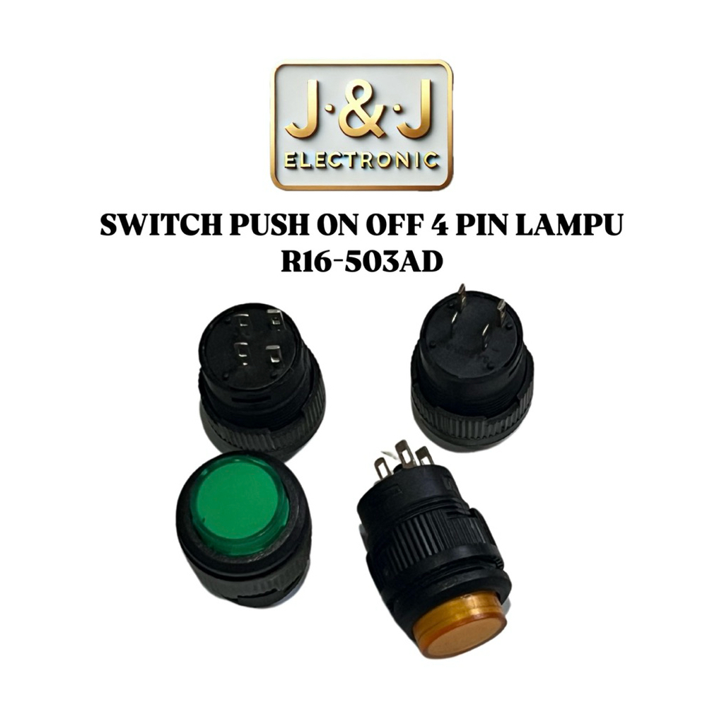 Switch Push On Off 4 Pin Lampu R16-503AD