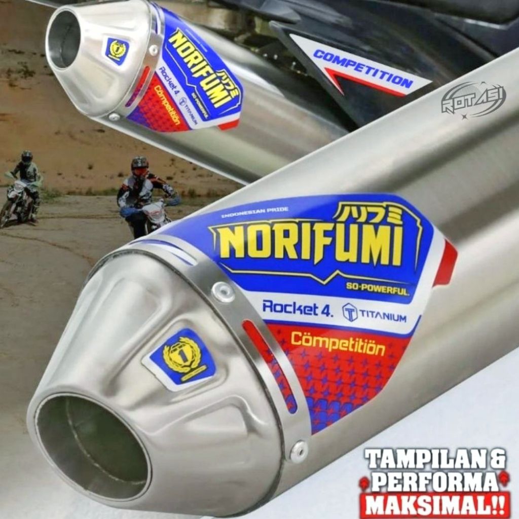Knalpot Norifumi ROCKET 4 Tittanium BORE UP Kompetisi Full Stainless Standard dan Bore Up PNP KLX 14