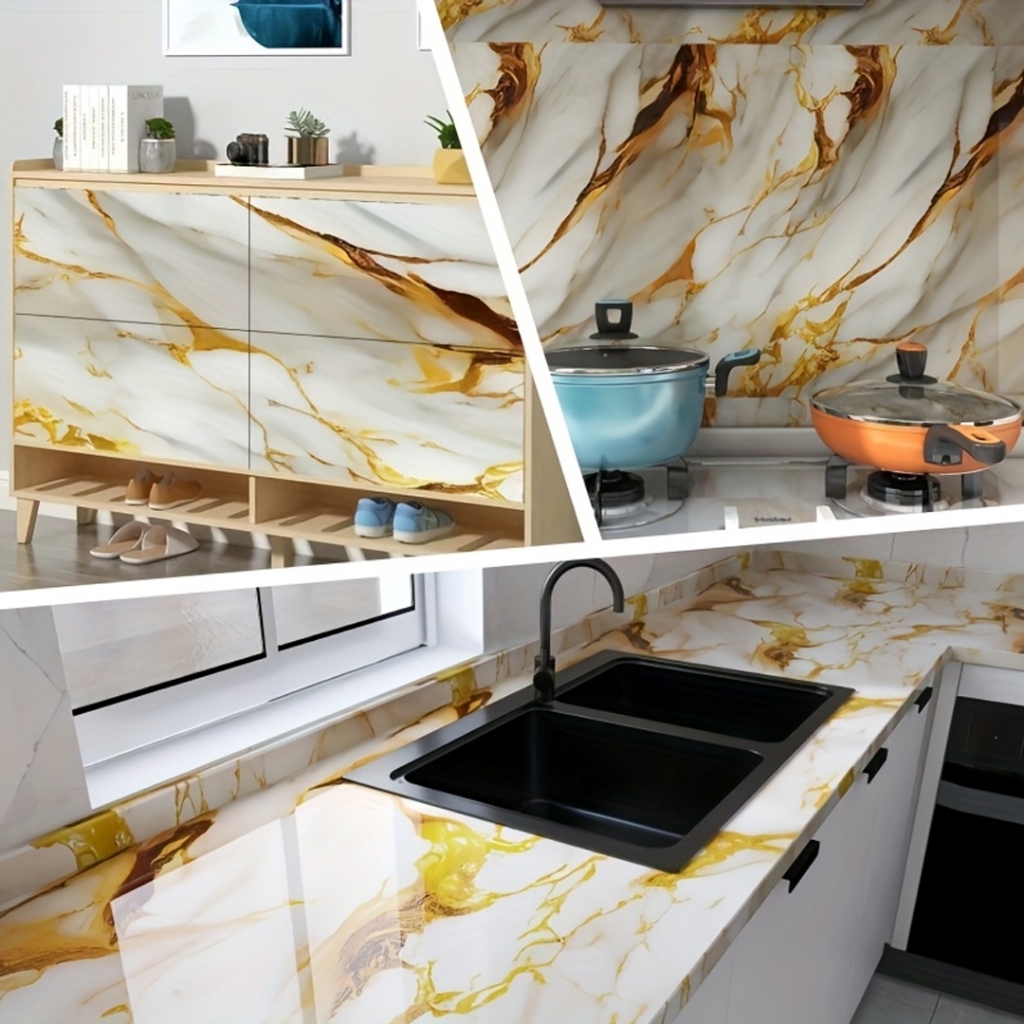 PROMO - Stiker PVC Sheet Pelapis Furnitur Alternatif Pengganti HPL Motif Marmer Glossy Hitam 122cm