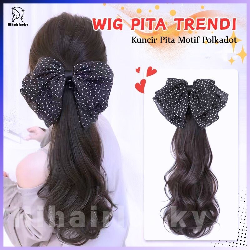 WIG PREMIUM PITA HITAM PUTIH / Original Desain Eksklusif / Grab Clip Keriting Natural 35cm/45cm ✔️ E