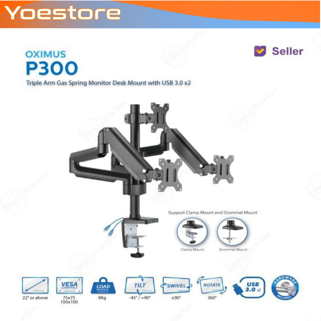 BRACKET MONITOR GAS SPRING OXIMUS P300 TILT SWIVEL ROTATE USB 3.0 x2