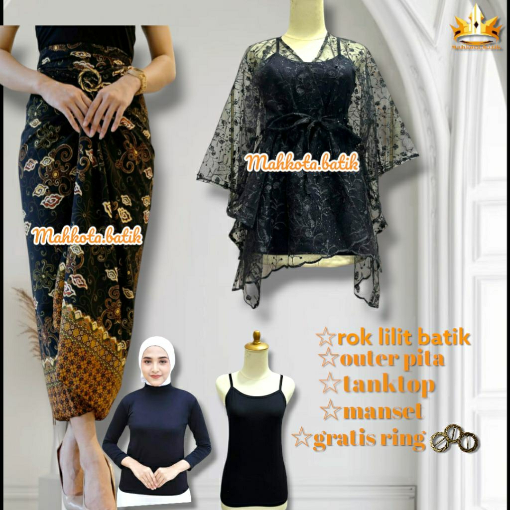 Outfit atasan fashion satu set outer brokat cape brokat crop kondangan pesta seragam batik