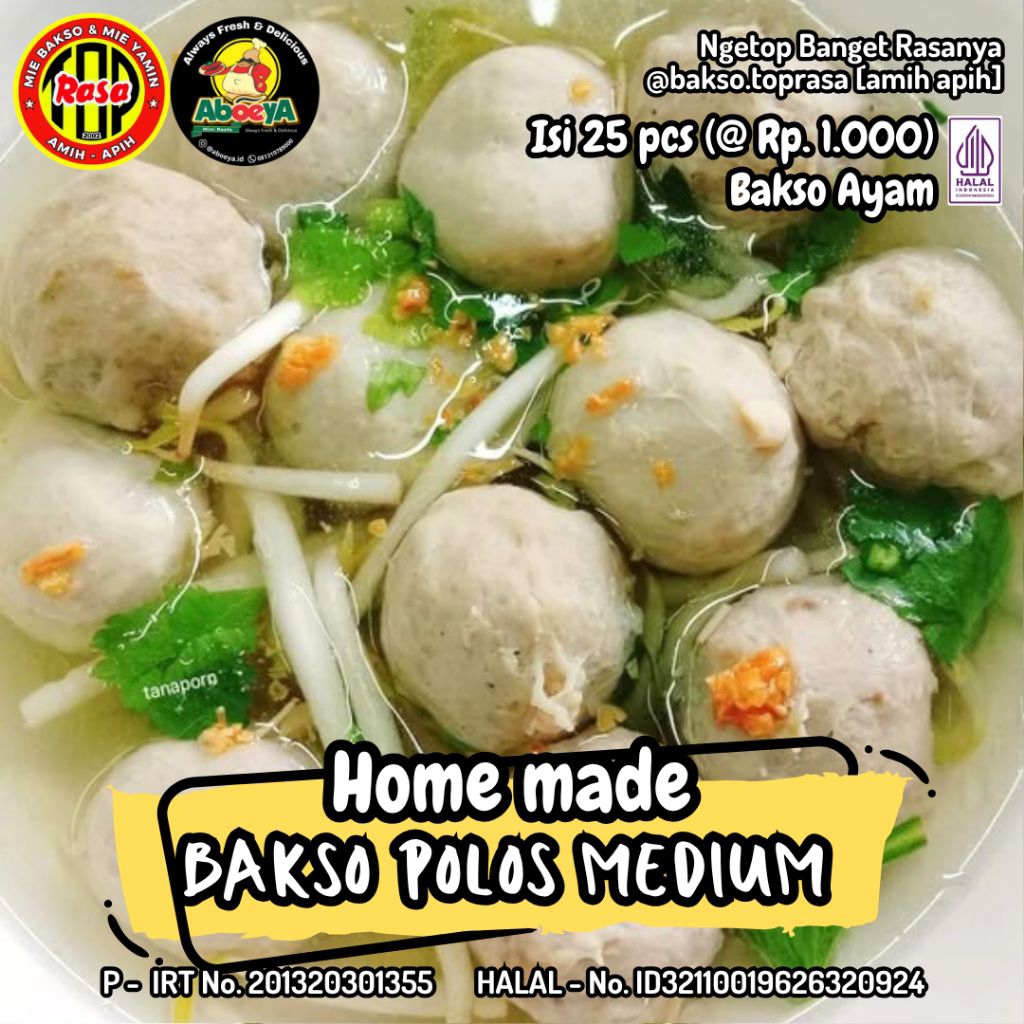 

Frozen Bakso Ayam Polos Medium Bakso Daging Ayam Halus Medium [isi 25pcs] Free Bumbu Kuah Kaldu