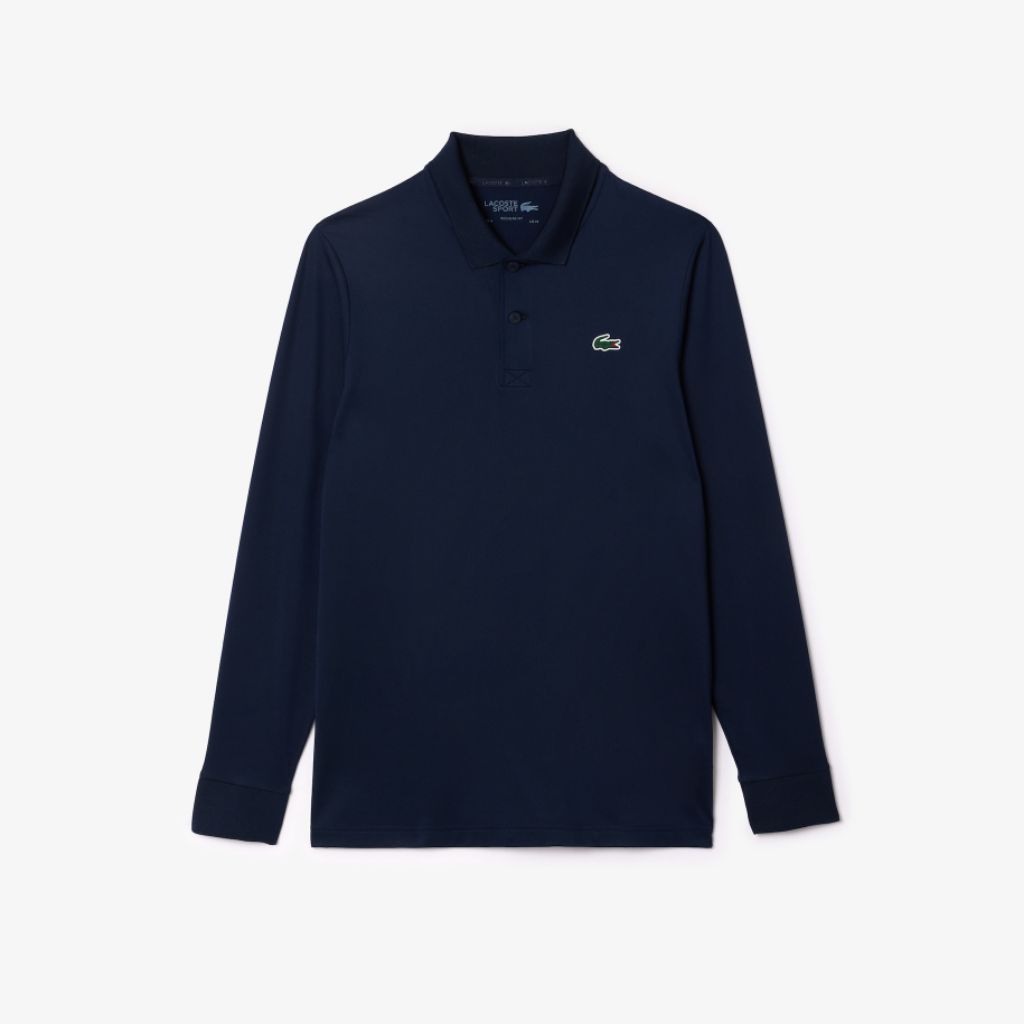 Lacoste Men's Long Sleeve Ultra Dry Jersey Golf Polo Shirt Kaos Golf Pria - Navy