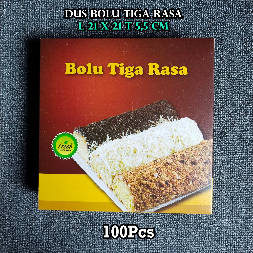

Dus Bolu Tiga Rasa Ukuran L 21x21 T 5,5CM 100Pcs Laminasi Bawah Bahan Kertas Duplex