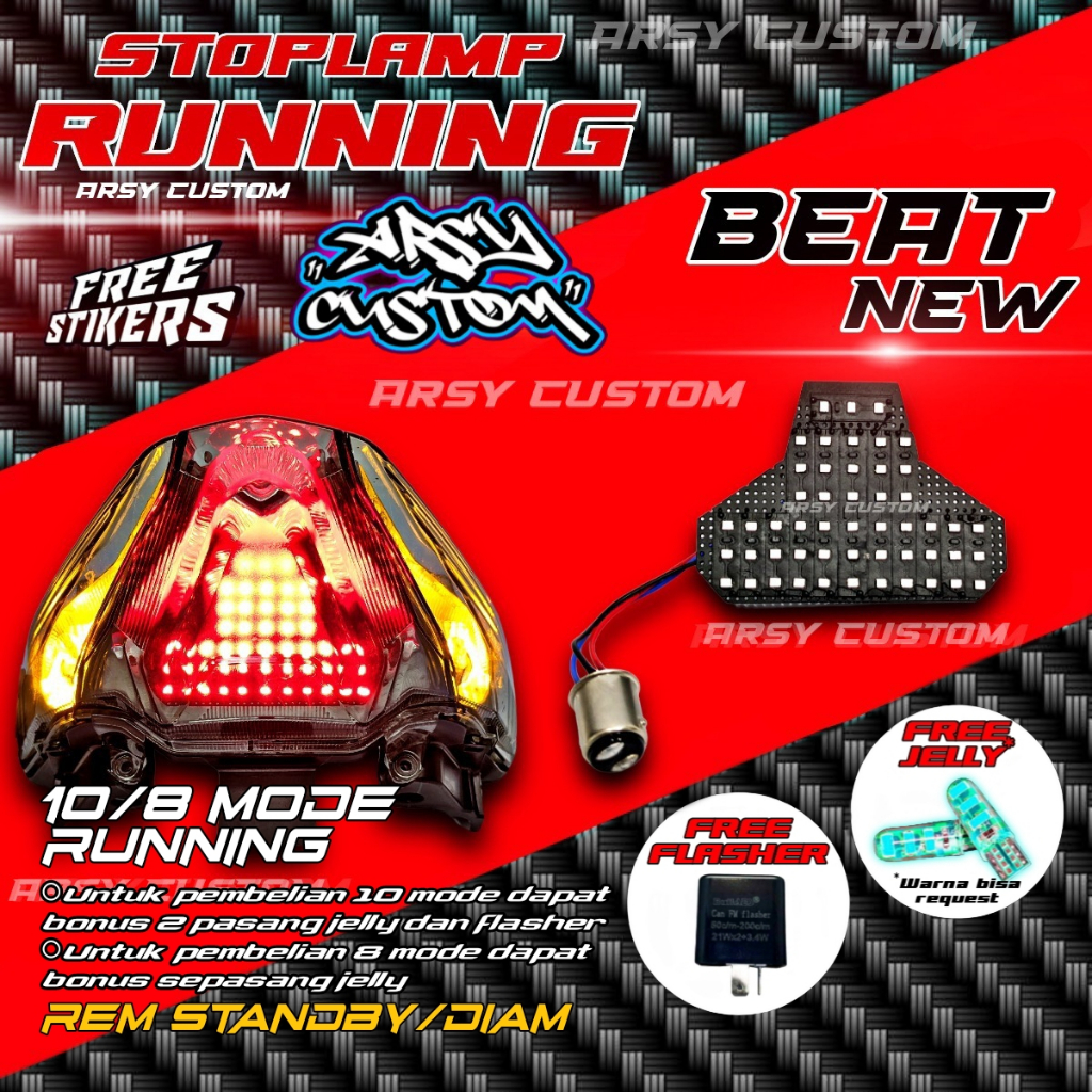 Lampu Rem New Beat Deluxe Street LED Gen 1 Running 8 10 Mode Manual Otomatis Variasi Motor