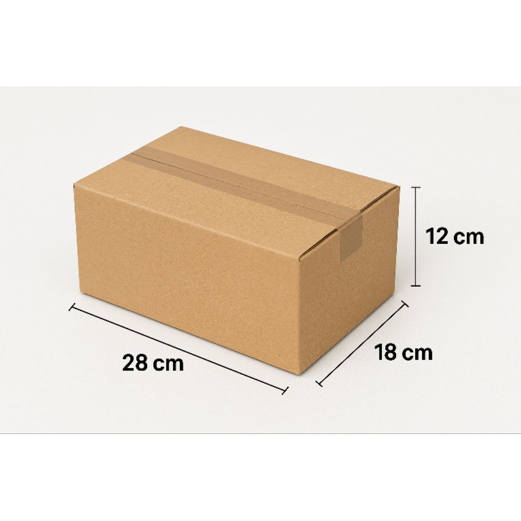 

Kardus packing ukuran 28 x 18 x 12 bahan polos luar dalam dan tebal 3mm