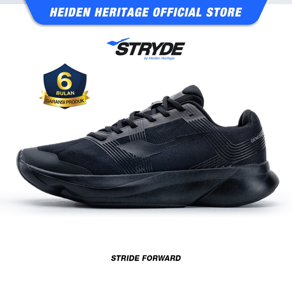 HEIDEN HERITAGE [HRTG] - STRYDE GENESIS 69 - FULL BLACK - Sepatu Sport Running Sekolah Casual Style 