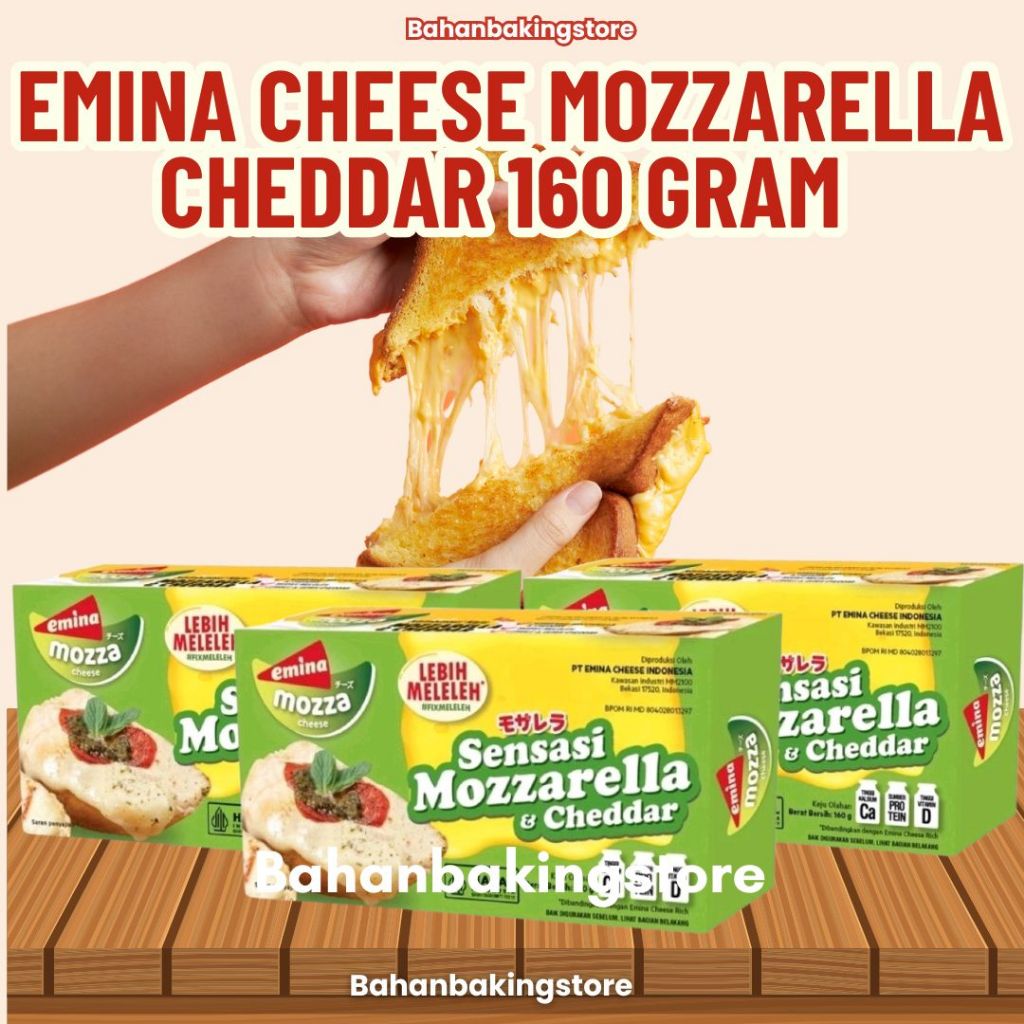 

EMINA MOZZA CHEESE SENSASI MOZZARELLA & CHEDDAR BLOCK 160 GRAM | KEJU BLOK MOZARELLA 160GRAM