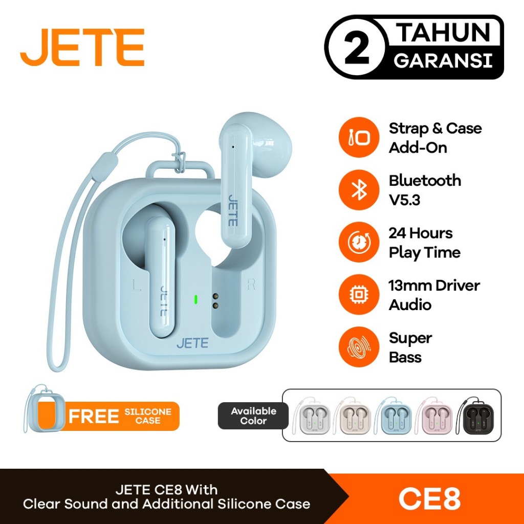 TWS Bluetooth JETE CE8 Earbuds Macaron BT 5.3 Super Bass , 24 Hours Playtime - Garansi 2tahun