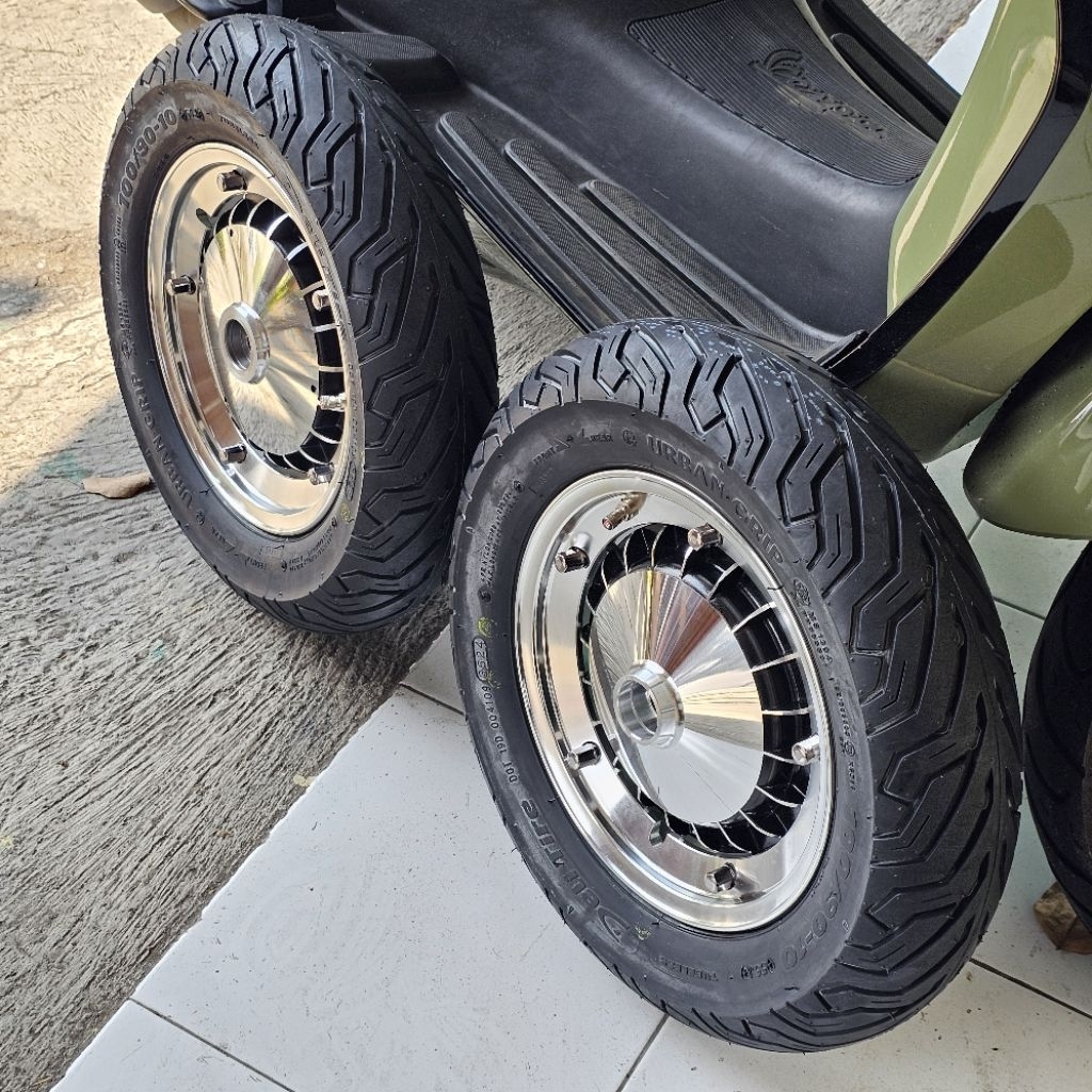 Paket Velg Tubeless Ring 10 Model SIP OEM Set Ban Delitire SC109 Tromol Scarlet Racing Vespa Px PTS 