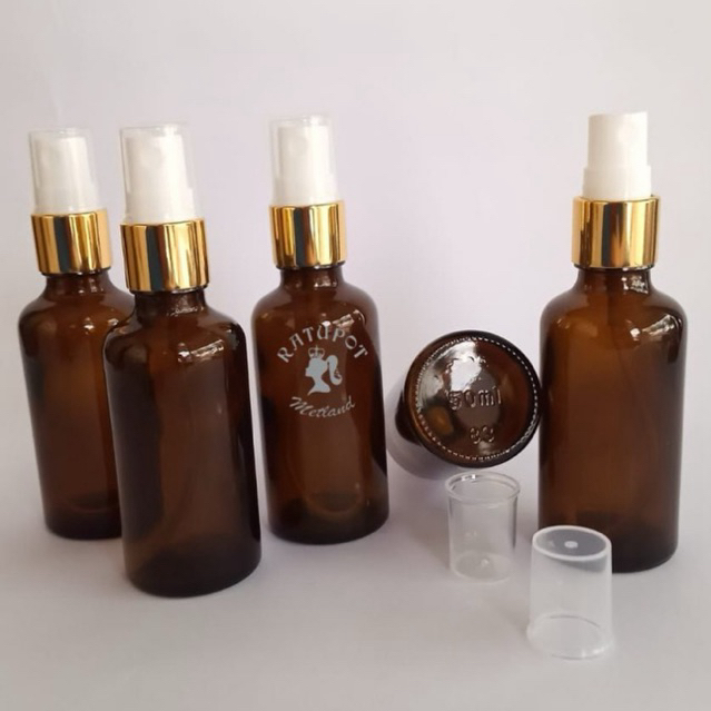 botol kaca 50 ml coklat tebal spray gold