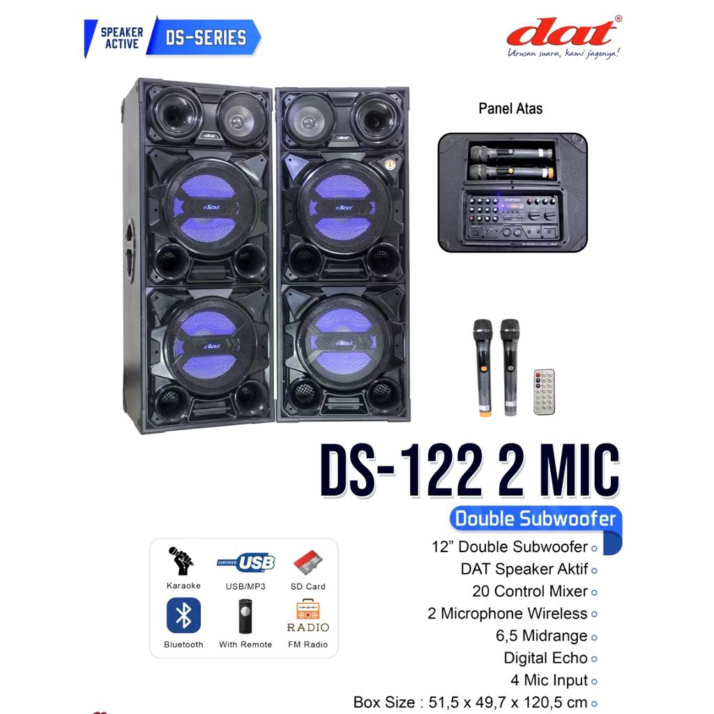 DAT Speaker Active 12" inch Double DS-122 Mic