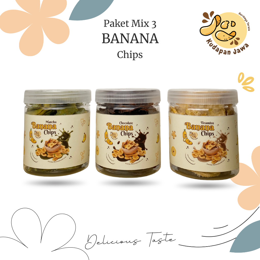 

KUDAPAN JAWA - Paket MIX 3 Rasa Keripik Pisang Full Coklat Lumer Melted Choco Banana Chips