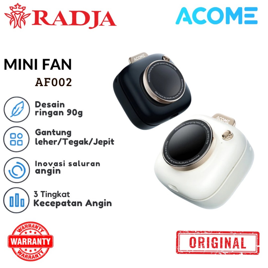 ACOME AF002 Mini Fan Desain Kamera Portable Kipas Angin Mode Senyap 3 Mode Kecepatan Original