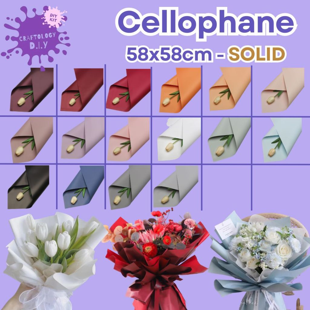 

[20 LEMBAR] SOLID Full Color Cellophane Flower Wrap Color ukuran 58 X 58cm SOLID Kertas Bunga Wrapping Paper Waterproof SOLID Kertas Bunga Buket Warna Polos/Kertas Buket Bunga Florist Cellophane