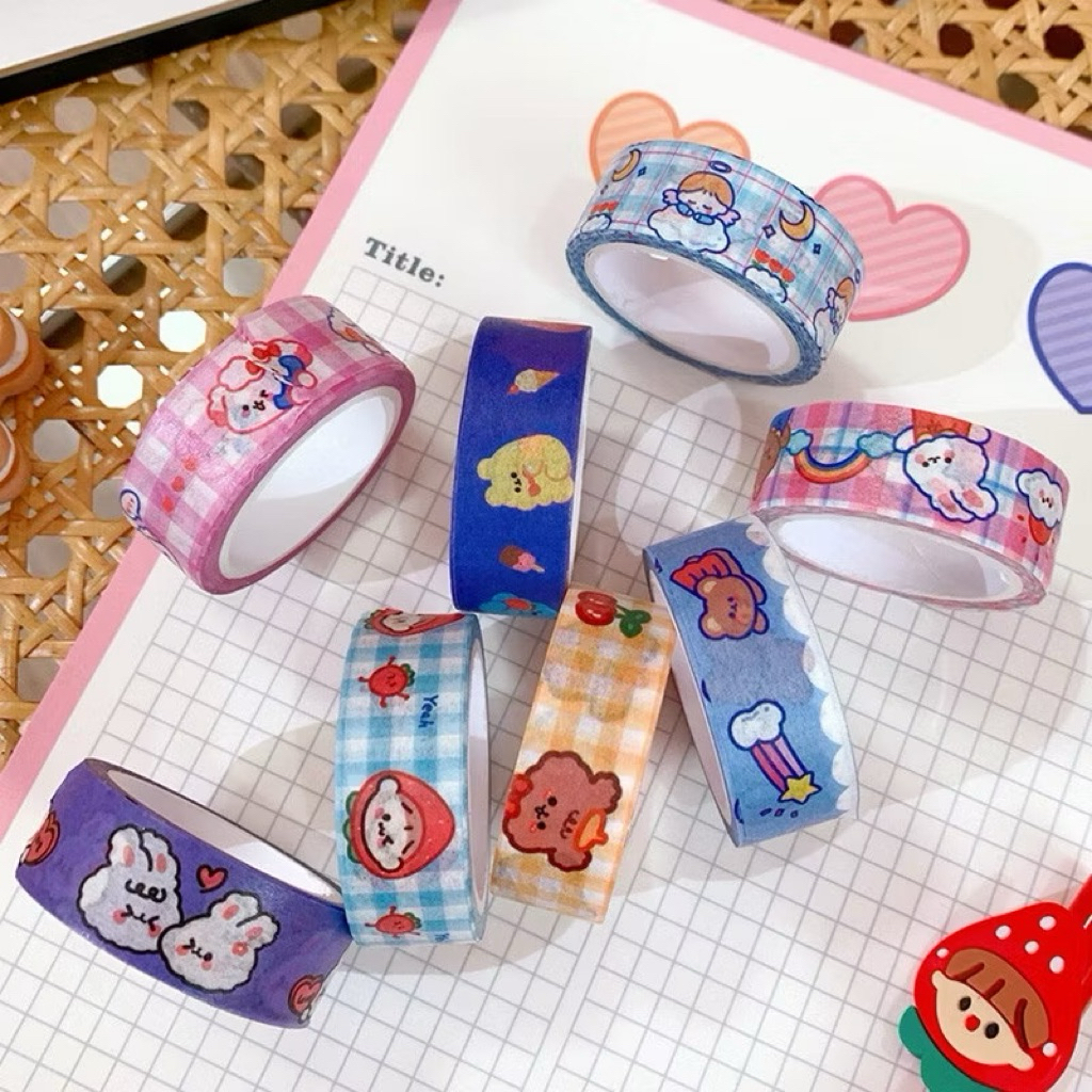 

Washi Tape Motif Kotak Kotak Karakter Kelinci Beruang Lucu Journal Scrapbook Decor
