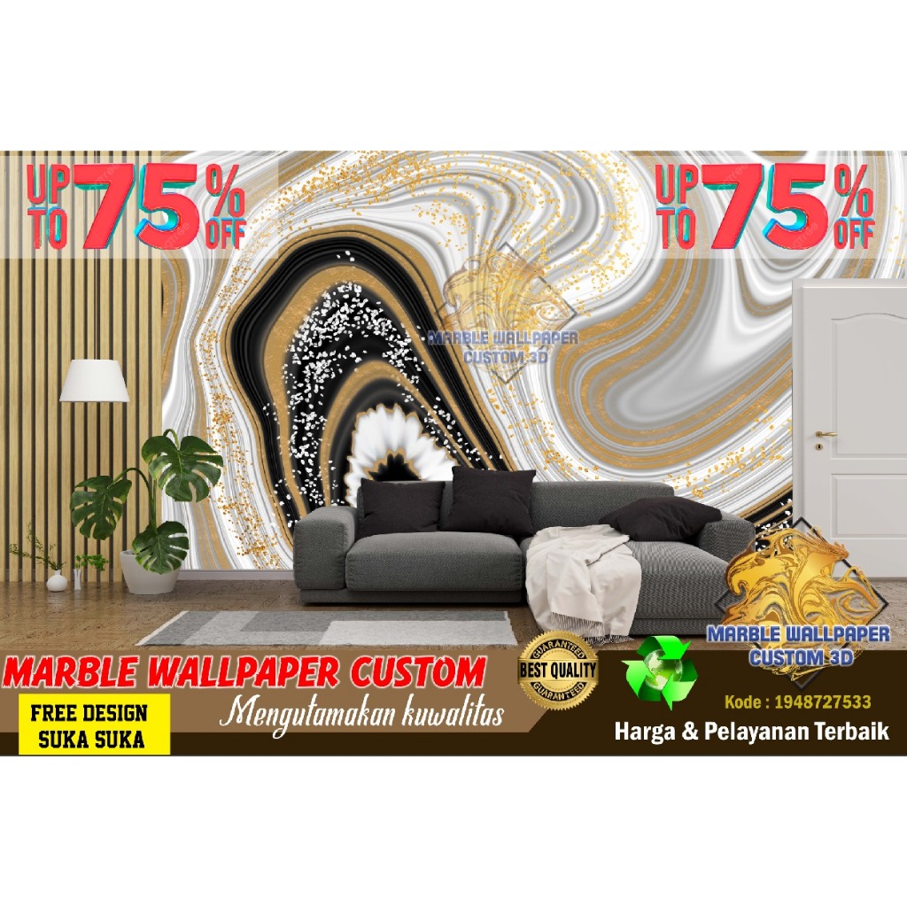 Wallpaper Custom 3D Tema Marmer | Wallpaper Dining Room Marmer | Wallpaper Ruang Makan Marmer | Wall