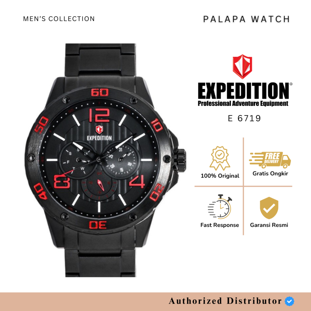 Jam Tangan Pria Expedition E 6719 / E6719 Black List Red Original