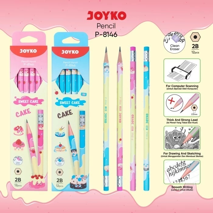 

PENSIL KOMPUTER 2B PASTEL CAKE LUSIN ISI 12 PCS JOYKO P-8146 BIRU PINK SATUAN LUSIN PACK UJIAN UN SEKOLAH ECERAN MURAH KAYU P8146 P 8146