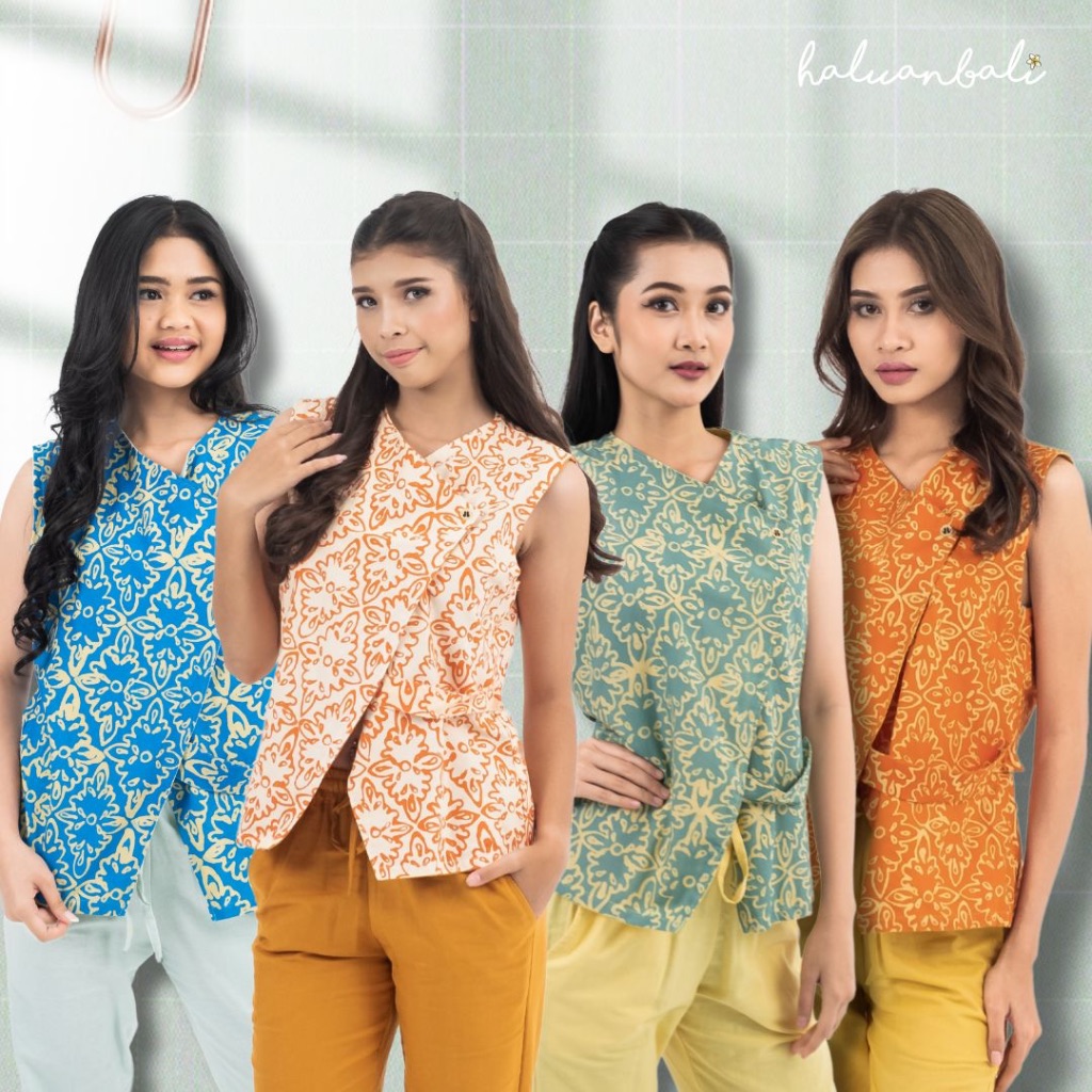 Rompi Vest Casual Tjap Lakshmi HaluanBali - Atasan Batik Cap Wanita - Material Katun Adem Nyaman - O