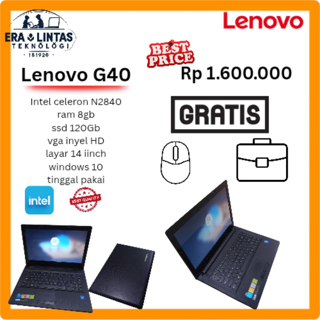 laptop lenovo G40 intel celeron N2840-ram 8gb-ssd 120gb-windows 10