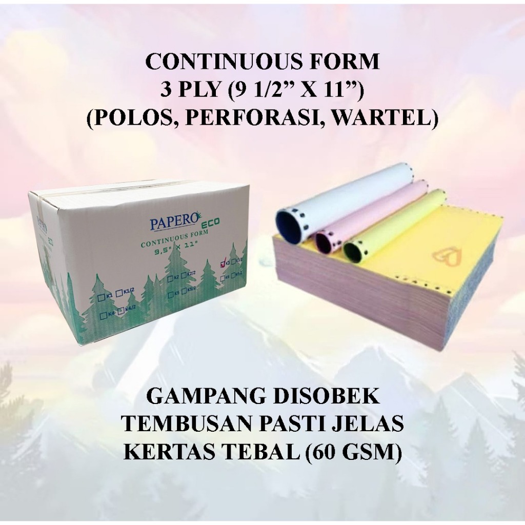 

Kertas Continuous Form Paper Print Full 9x11" ( 3 Ply )