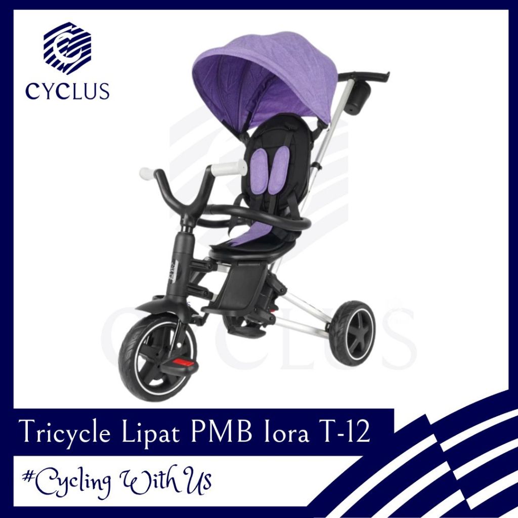 Sepeda Roda Tiga Anak PMB Iora T-12 T 12 Lipat Folding Tricycle T12 Kanopi Rotating Seat Kursi Putar