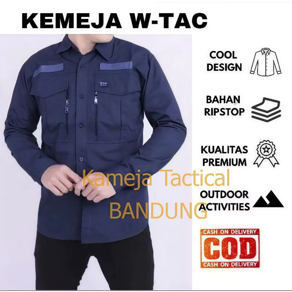 Kemeja Tactical W-TAC Lengan Panjang Outdoor Pria  Bahan Ripstop - Baju PDL - Baju Lengan Panjang