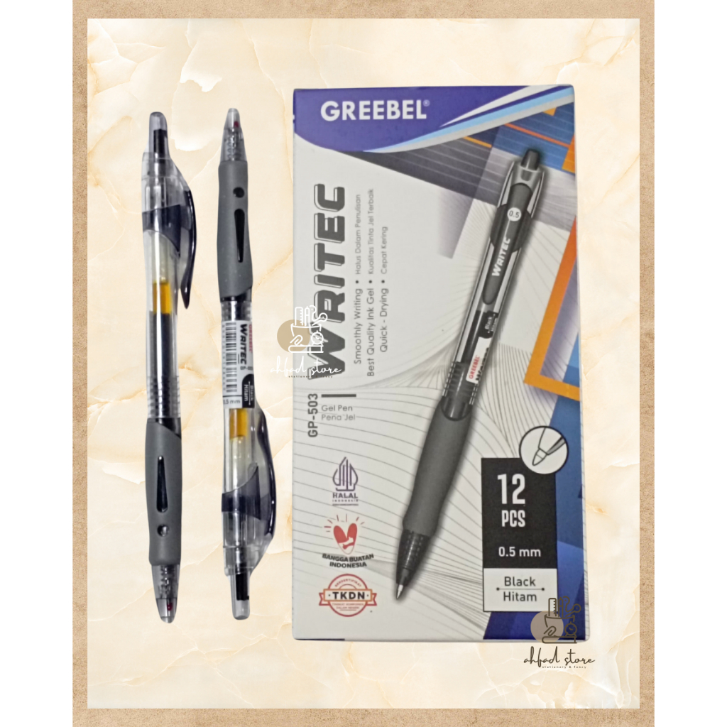

GREEBEL PULPEN GEL / Gel Pen Writec GP-503 0.5 Hitam / Ballpen Gel Ballpoint Bolpen Bolpoin Pena Gel