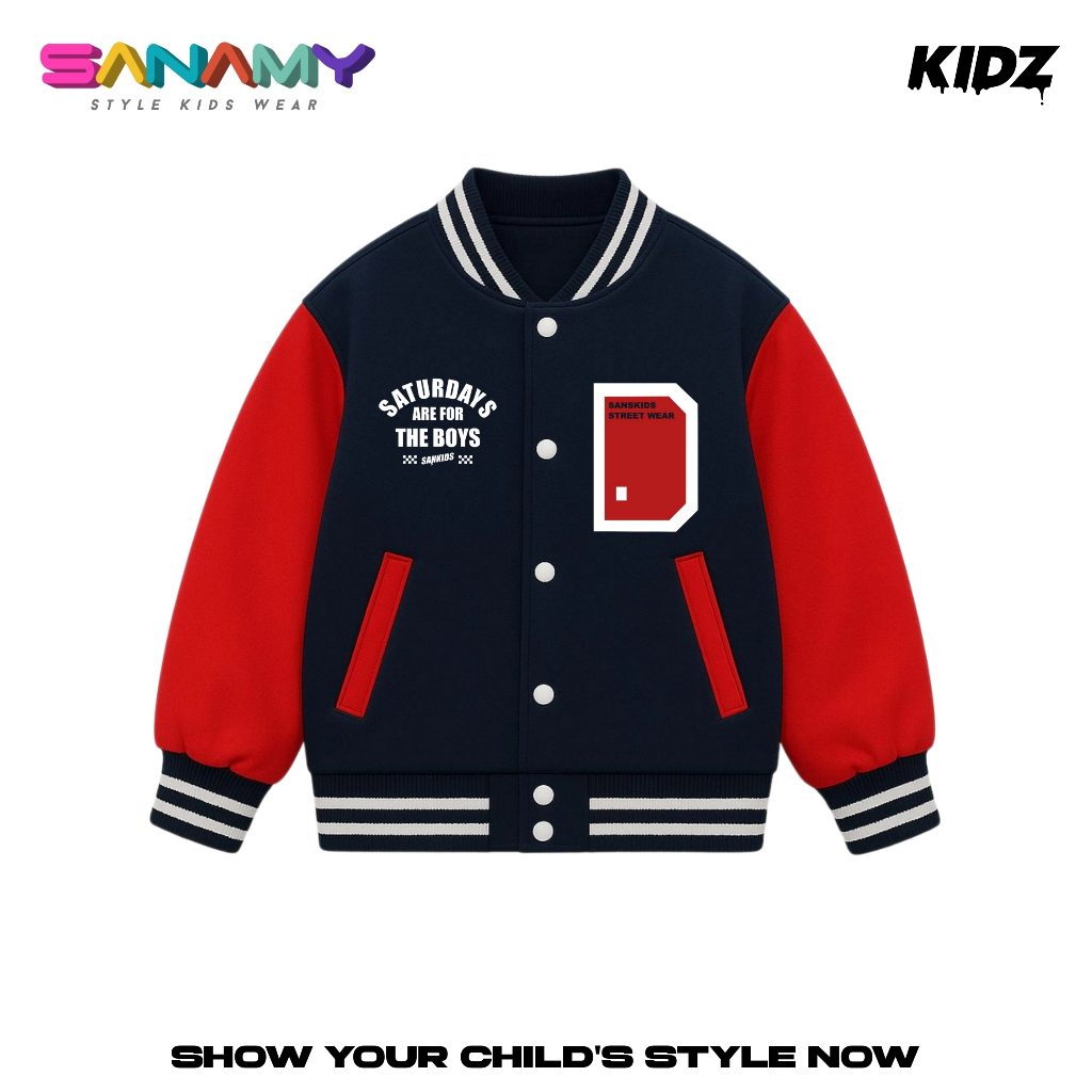 Sanamy Varsity Jaket Baseball Anak Laki Laki Saturday Usia 5-12 Tahun Tahun Initial D