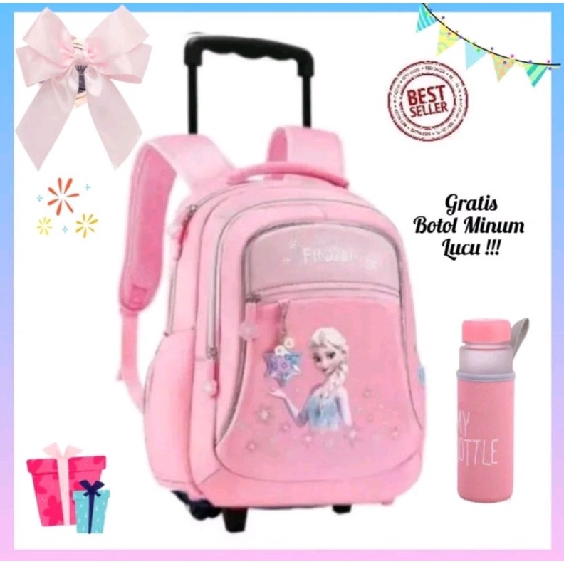 KODE X13F Tas Troli Anak Perempuan Frozen Tas Koper Dorong Anak TK SD Princess Elsa