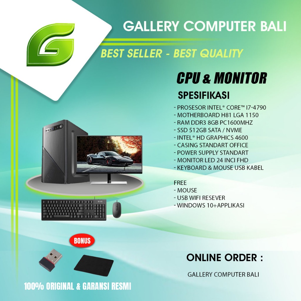 cpu dan monitor 24inci - komputer pc rakitan intel core i7 4790