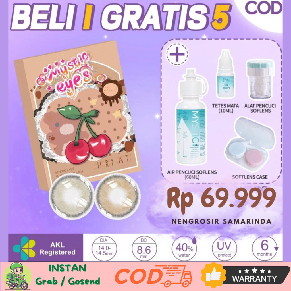 PAKET LENGKAP SOFTLENS MYSTICEYES (1 Softlens + 1 Cairan Pencuci 60ml  + 1 Tetes Mata 10ML + 1 Alat 