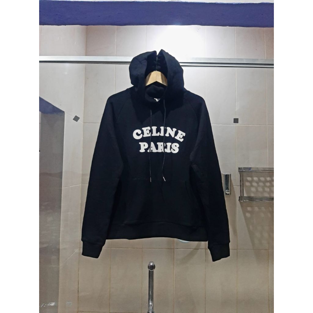 ( CELINE ) HOODIE LOGO BORDIR LIMITED EDITION BLACK 100% ORIGINAL