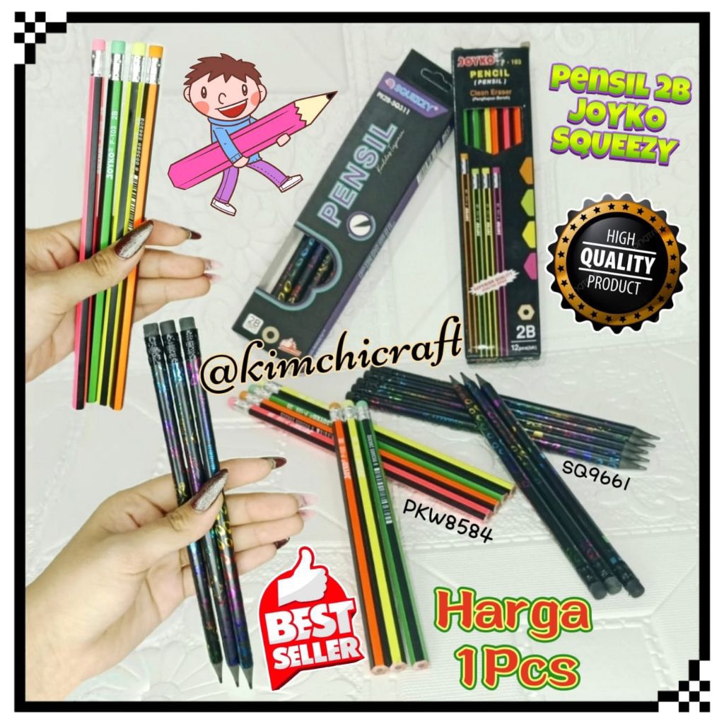 

(1PCS) PENSIL 2B JOYKO P-103 + PENGHAPUS / PENSIL SQUEEZE PK2B HITAM SQ-311 + PENGHAPUS / PENSIL KAYU / PENSIL TULIS PELANGI / PENCIL NEON BLACK / PKW8584