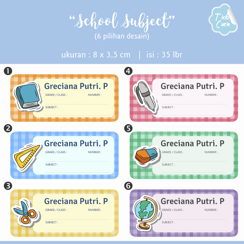 

PO Sticker Label Nama Buku tema : School Subject (isi 35 lbr)