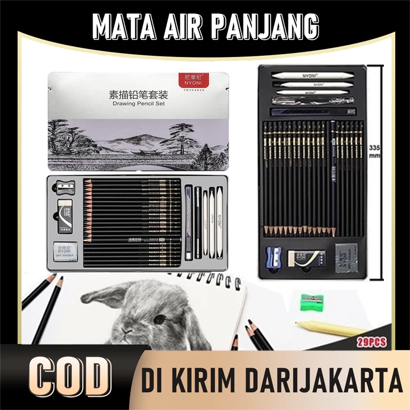 

Nyoni SET PENSIL SKETSA 29PCS - Kotak Besi Premium, Pensil 2H-8B + Arang, Penghapus, Kertas Blending, Rautan - Hadiah Sempurna untuk Pemula/Artis/Mahasiswa Seni