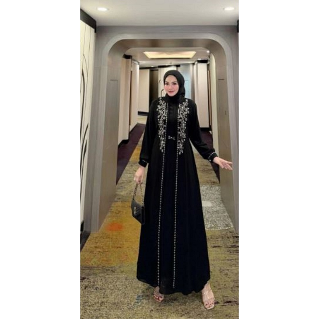Gamis Sruti Babydol - Wanita Muslim Dewasa Putih - Hitam Elegan -  Model 7