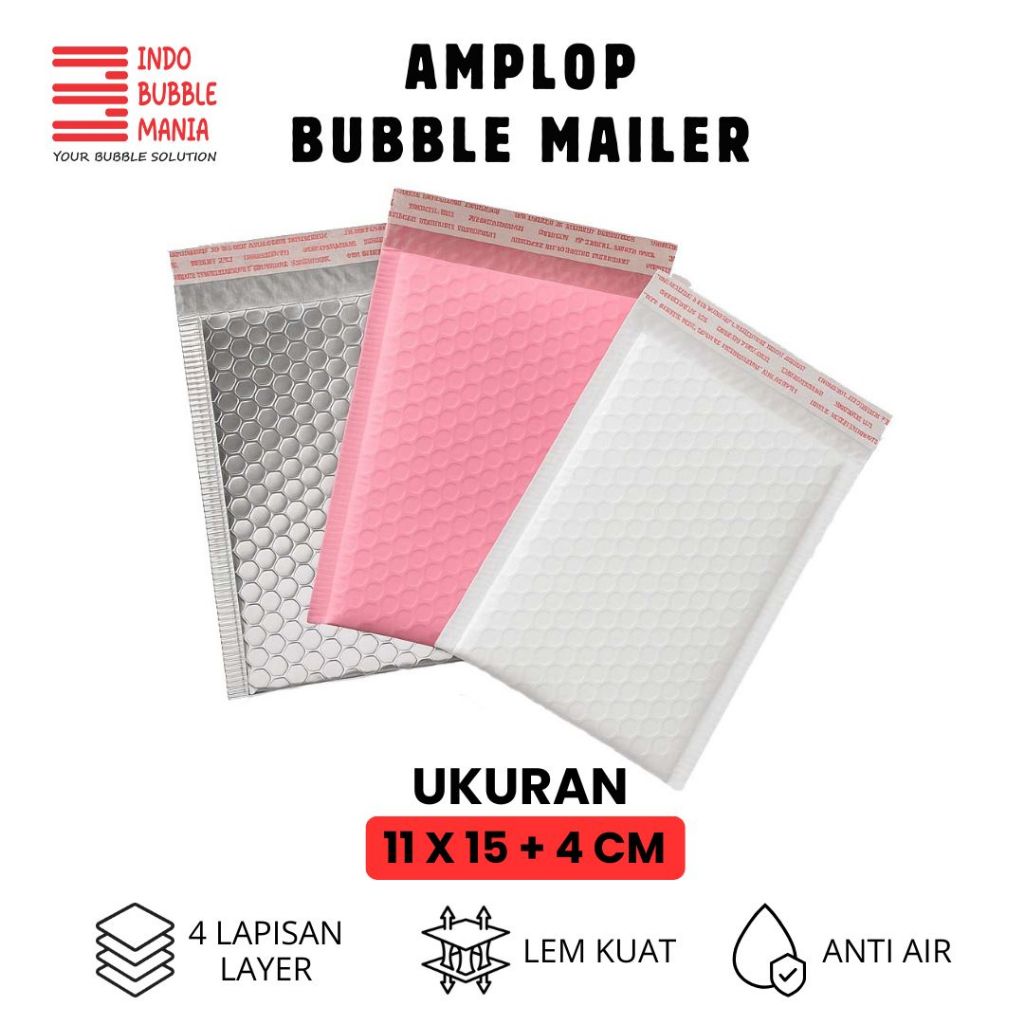 

Amplop Bubble Mailer Bag Mini 11x15+4cm / Amplop Buble Warna Silver Metalized Pink Putih / Untuk Packing Aman Bandung