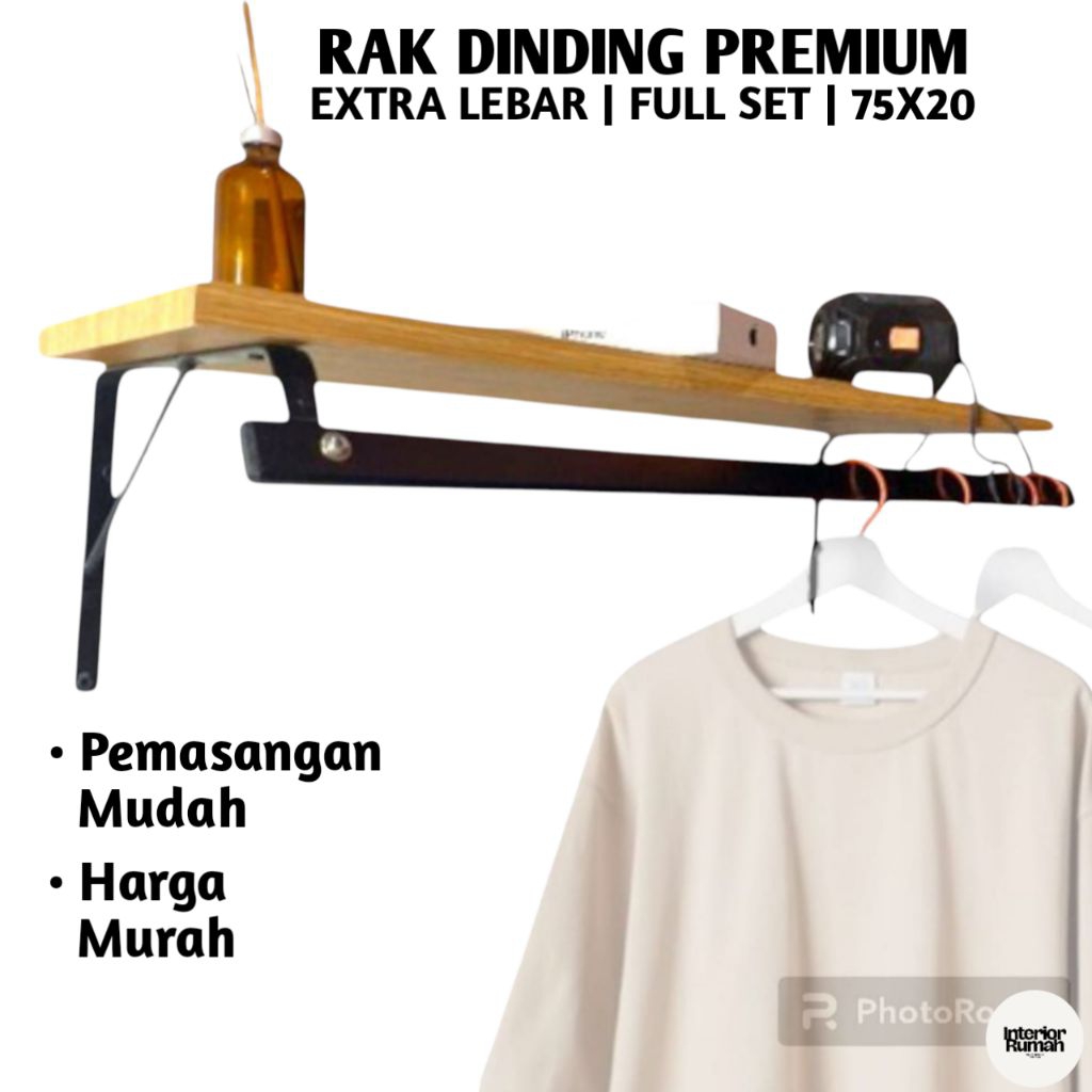 Rak Gantungan Baju Dinding 75x20cm – Estetik Minimalis untuk Kamar Kos