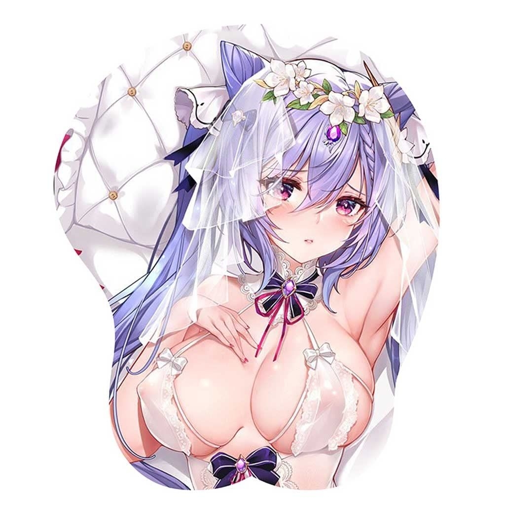 Mousepad Keqing Girl Sexy Genshin Impact Tatakan Mouse Cewe Seksi Pad Bantalan Big Oppai Wrist Boob 