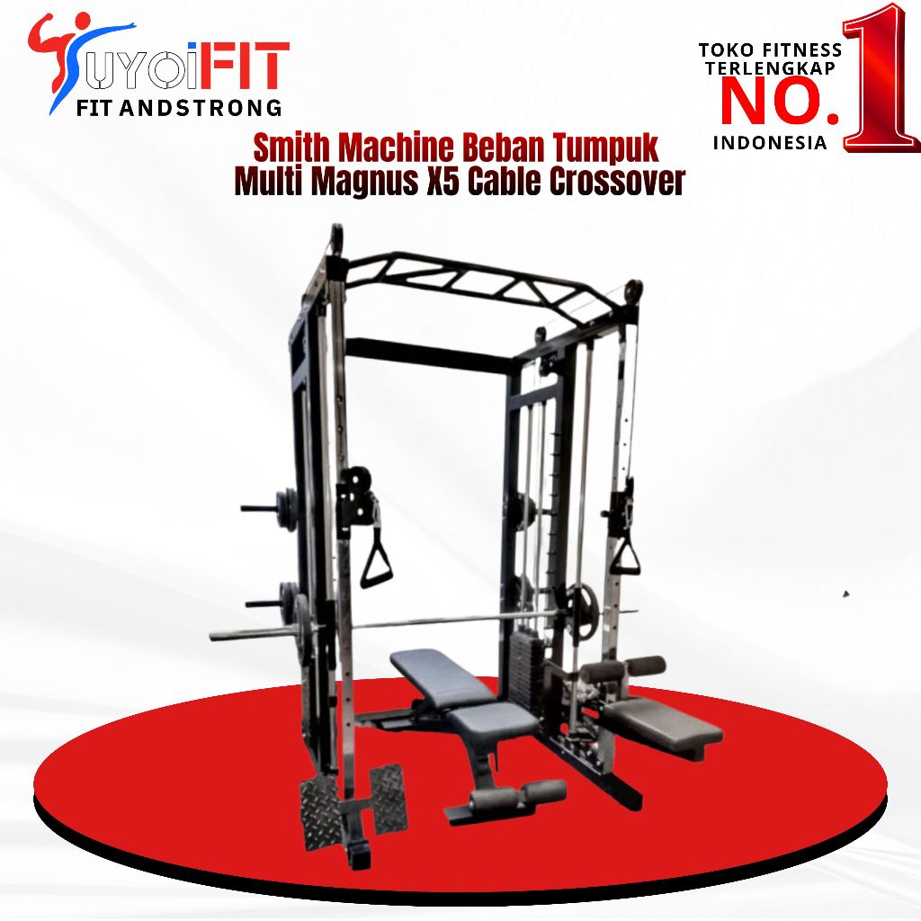 Alat Fitness Smith Machine Beban Tumpuk Multi Magnus X5 Cable Crossover
