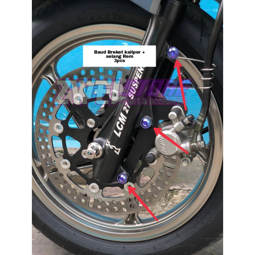 baud Titanium Breket kaliper+breket selang rem Beat/scoopy/genio/vario 110/125/150 titanium original