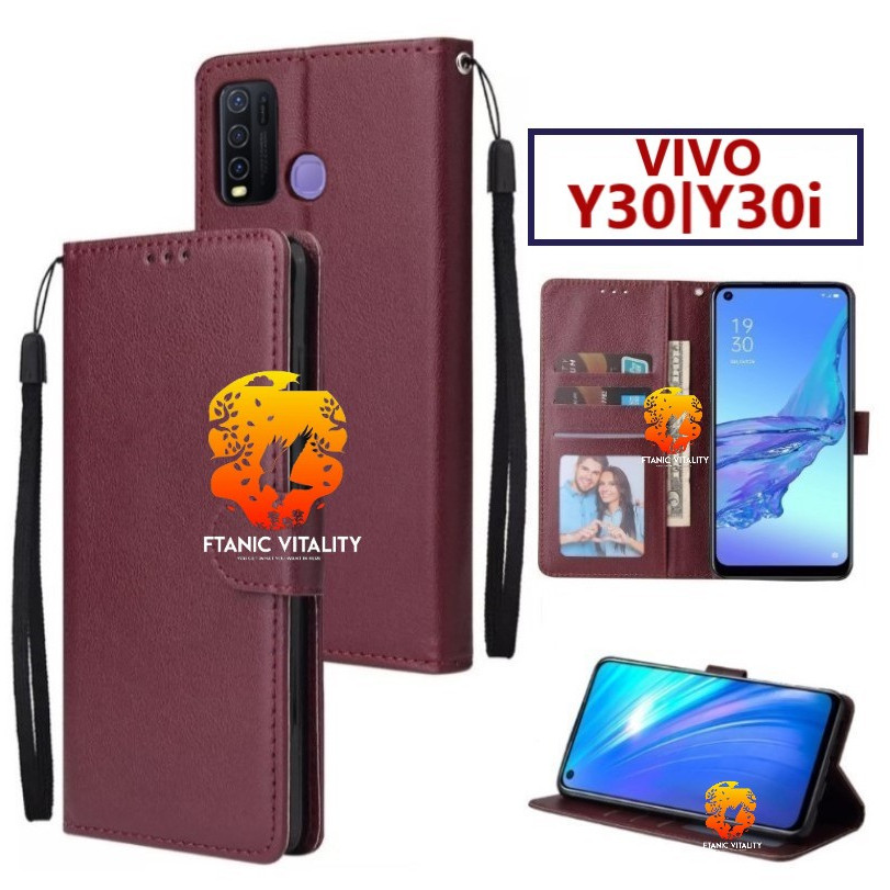 FLIP LEATHER CASING VIVO Y30 Y30i CASE KULIT FLIP WALLET LEATHER DOMPET KULIT PREMIUM SARUNG BUKA TU