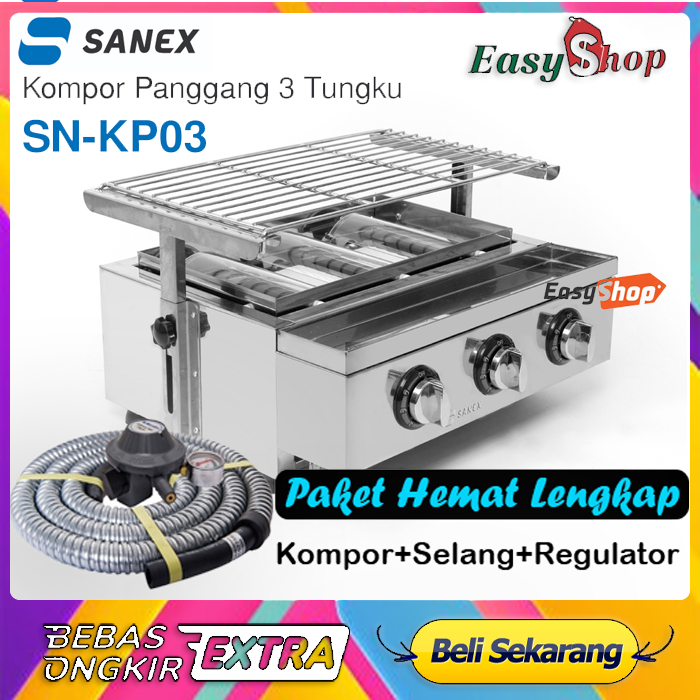 SANEX SN-KP03 Kompor Panggang Sosis 3 Tungku Kompor Gril BBQ / Pemanggang Sate Sosis Ayam DLL